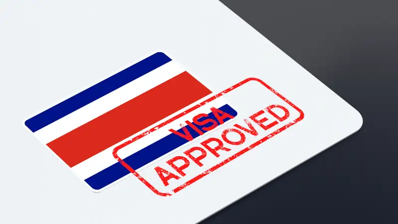 Costa Rica flag and Visa Approved Stamp on a white paper 3D Illustration