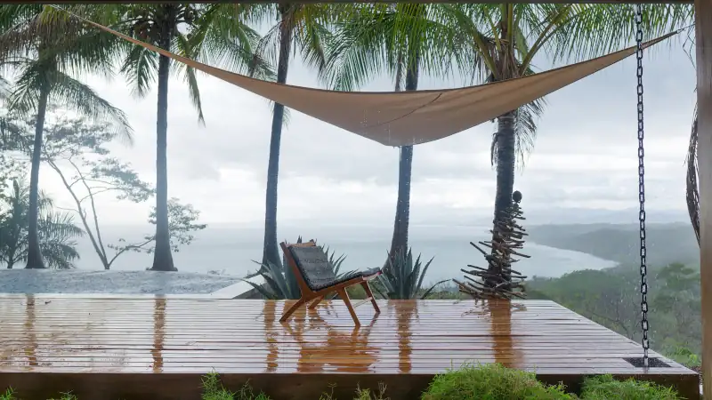 Ocean view from a Costa Rican villa on a rainy day
