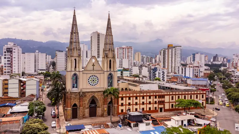 Bucaramanga, Santander - Colombia. Panoramic drone view of San Francisco de Asis Parish.