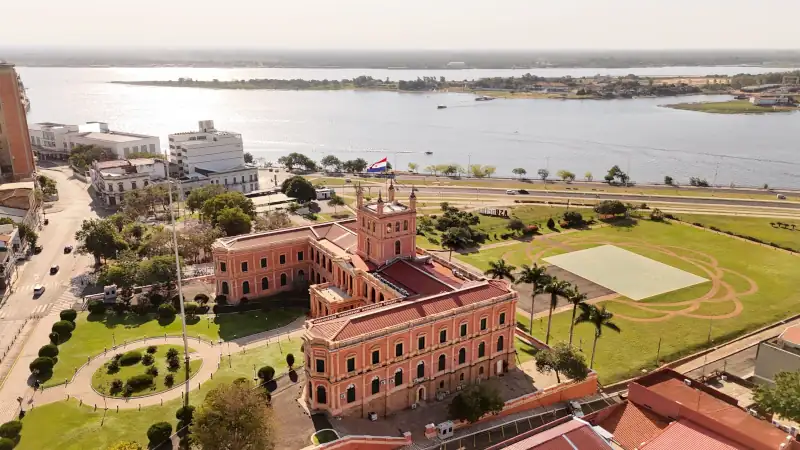 Aerial view of Lopez Palace in Asuncion