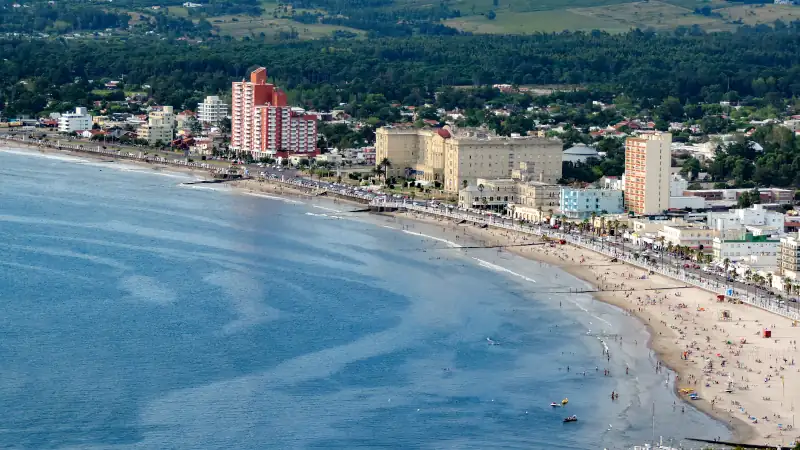 Aerial view of the coast of piriapolis, its beaches and downtown