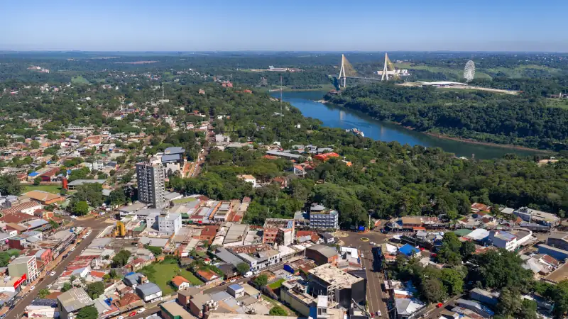 Puerto Iguazú city skyline with triple border