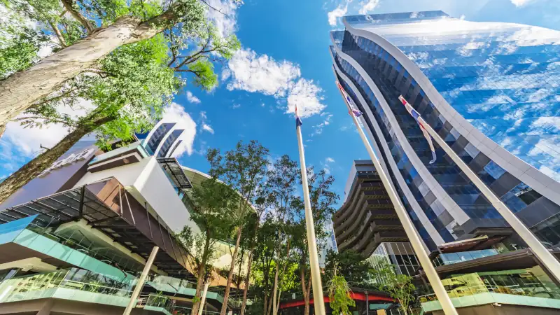 The modern part of Asuncion with its twin towers where a shopping mall is housed.
