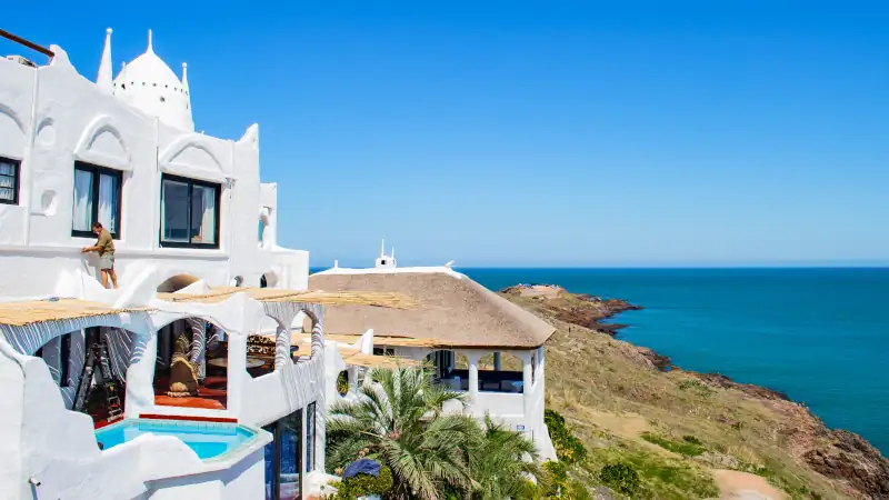 View from the famous Casapueblo, the Whitewashed cement and stucco buildings near the town of Punta Del Este, Uruguay.