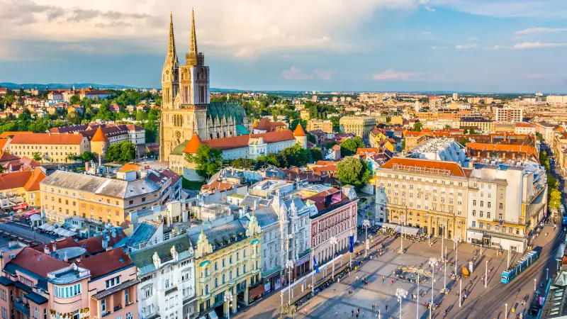 Aerial view at old city center of capital of Croatia, Zagreb, Europe