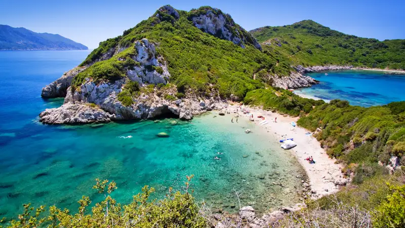 beautiful beach porto timoni near agios stefanos, corfu island, greece