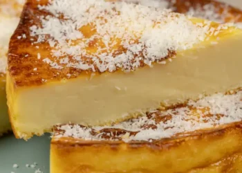 flan à la noix de coco, en gros plan, sur une table