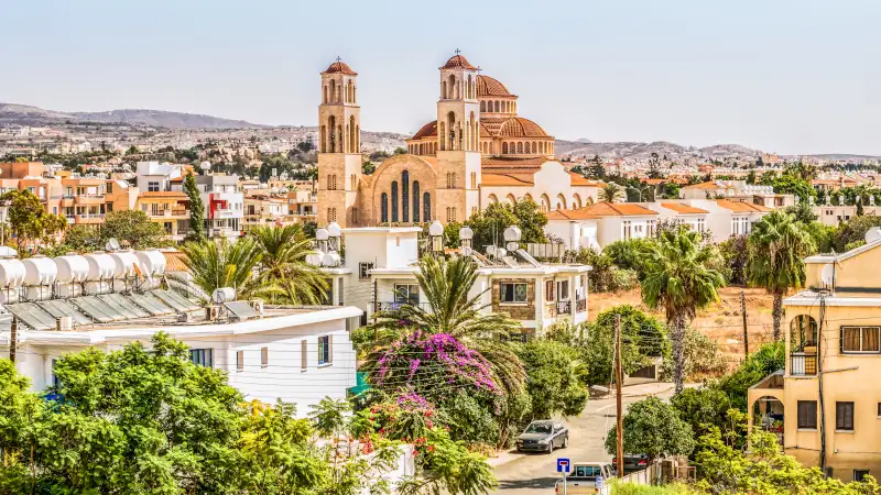 View of the city of Paphos in Cyprus. Paphos is known as the center of ancient history and culture of the island. It is very popular as a center for festivals and other annual events.