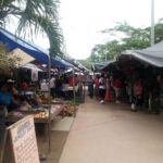 Stalls line each aisle of the Macal River market