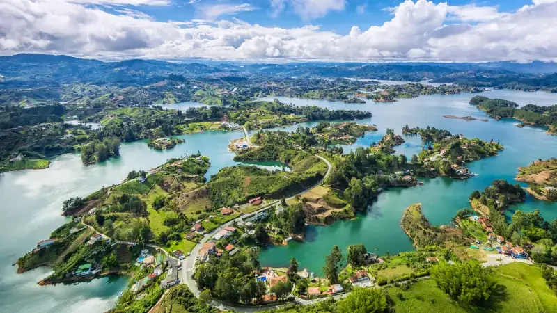 Guatape panoramic view from the Rock (la Piedra del Penol), near Medellin, Colombia.