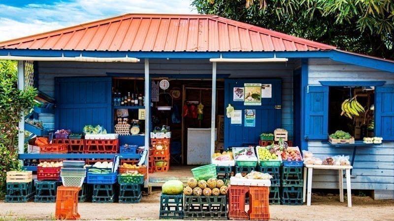 Local shop with produce in Belize